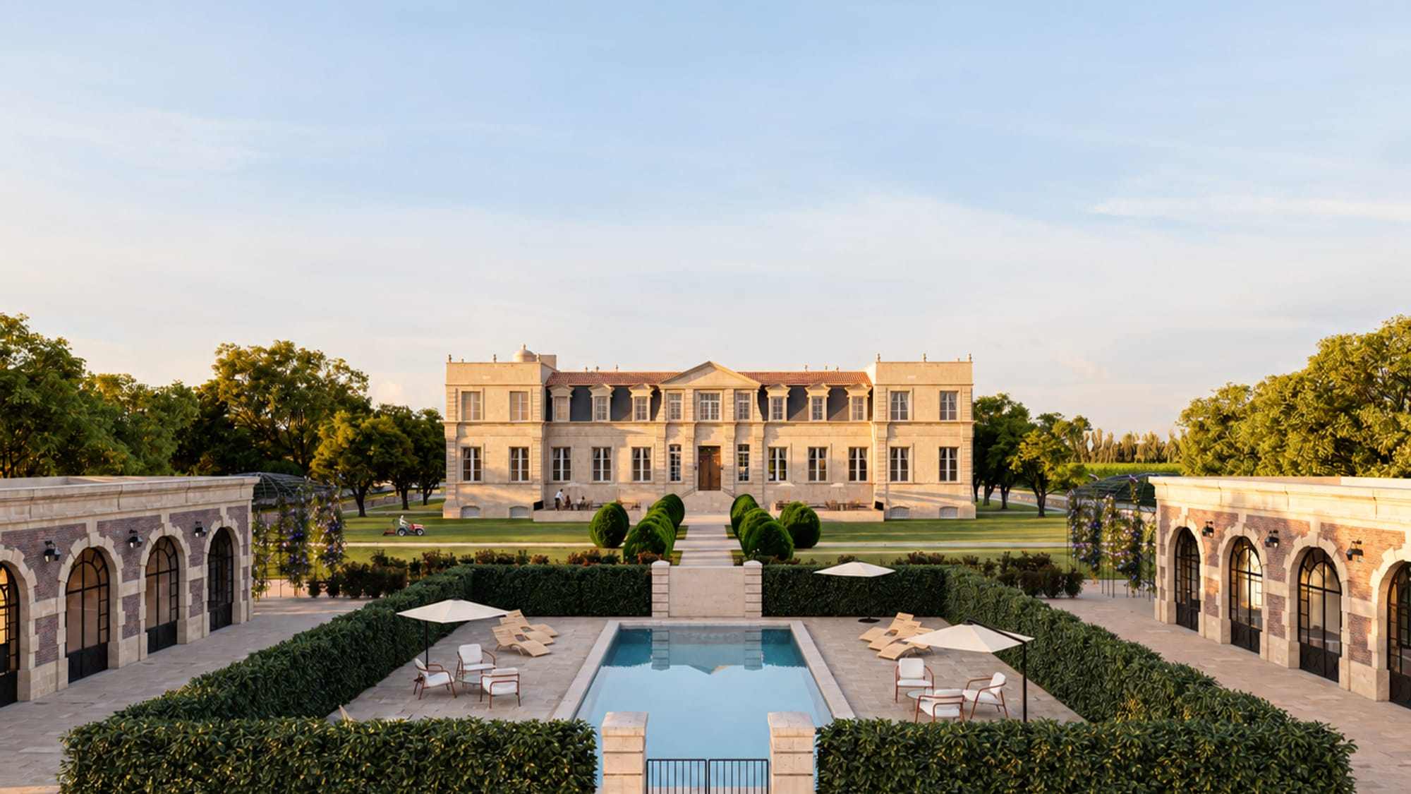 Château de Grissac et sa piscine entre les dépendances, à Saint-Yzans-de-Médoc