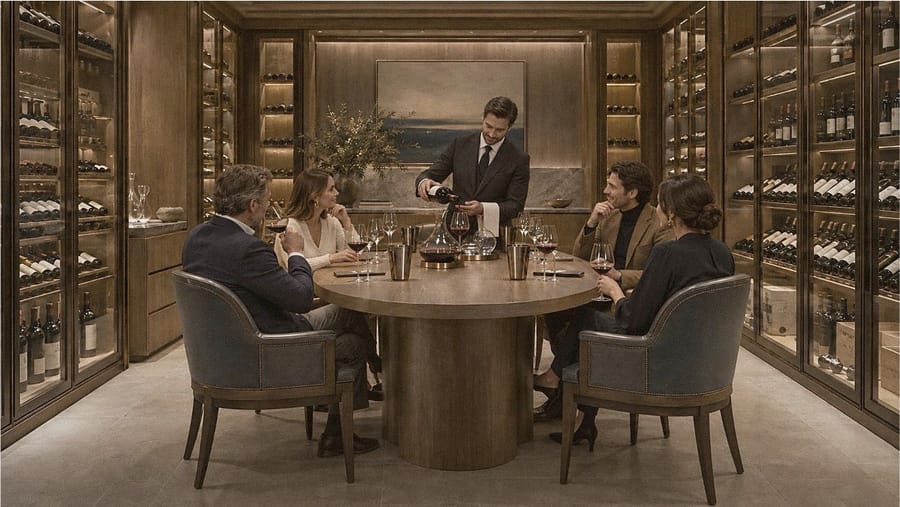 La cave à vin et sa table de dégustation