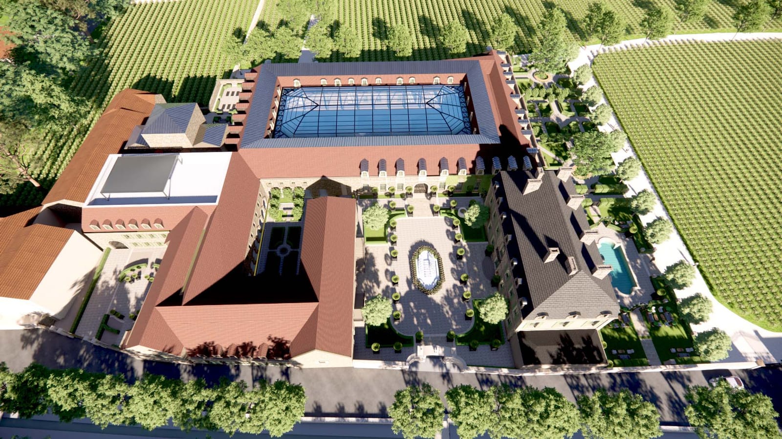 Le domaine en vue aérienne, image de synthèse